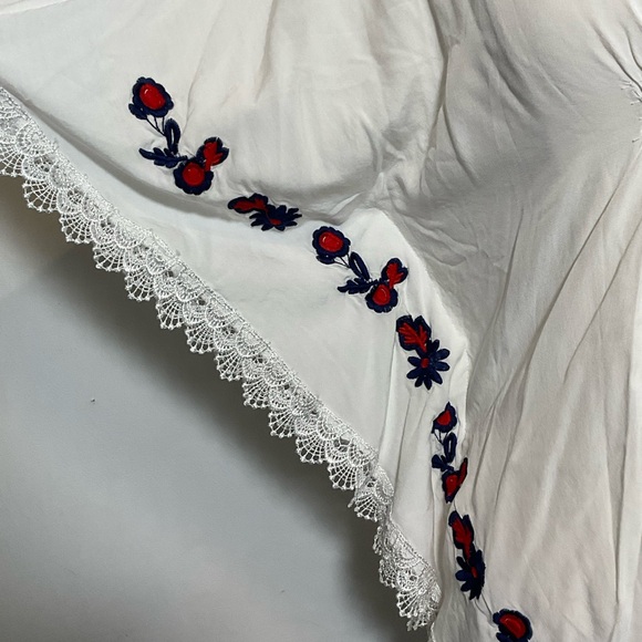 Vintage Top Embroidered Floral Lace Cream White Blue Red Boho 70s Size Medium - Picture 4 of 6